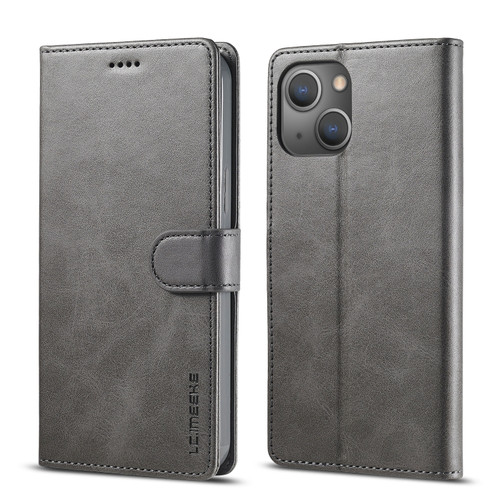 iPhone 14 LC.IMEEKE Calf Texture Horizontal Flip Leather Case  - Grey