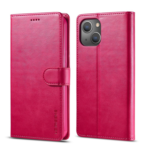 iPhone 14 LC.IMEEKE Calf Texture Horizontal Flip Leather Case  - Red