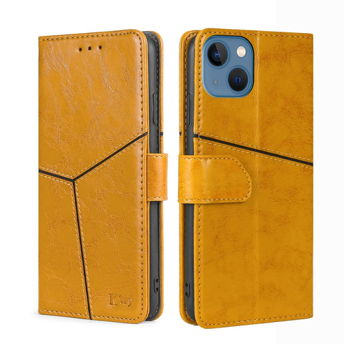 iPhone 14 Geometric Stitching Leather Phone Case  - Yellow