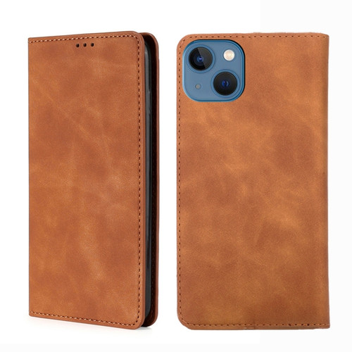 iPhone 14 Skin Feel Magnetic Leather Phone Case  - Light Brown