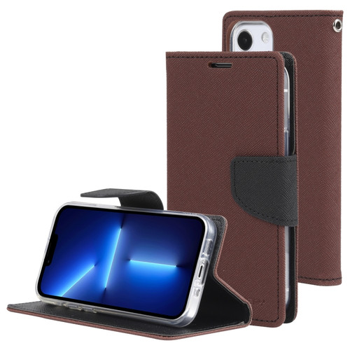 iPhone 14 GOOSPERY FANCY DIARY Cross Texture Leather Case  - Brown