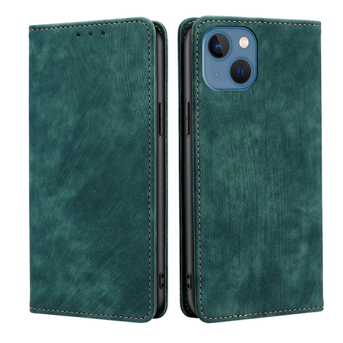 iPhone 14 RFID Anti-theft Brush Magnetic Leather Phone Case  - Green