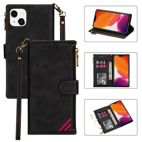 iPhone 14 Zipper Multi-card Slots Horizontal Flip Leather Case  - Black