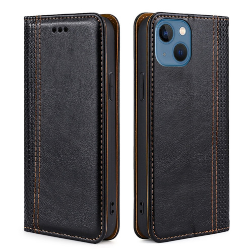 iPhone 14 Grid Texture Magnetic Flip Leather Phone Case  - Black