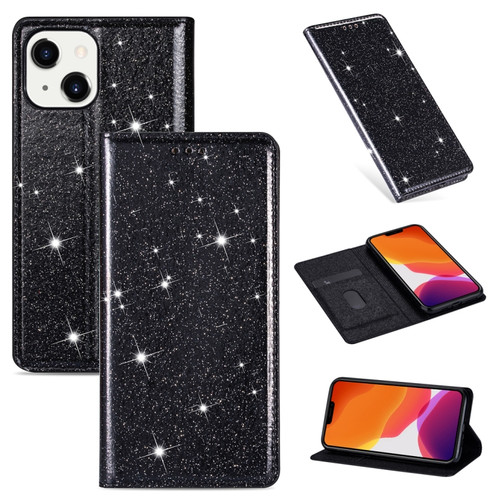 iPhone 14 Ultrathin Glitter Magnetic Leather Case Max - Black