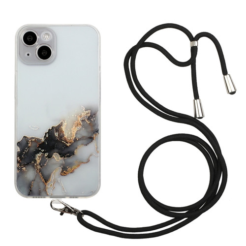 iPhone 14 Hollow Marble Pattern TPU Shockproof Protective Case with Neck Strap Rope  - Black