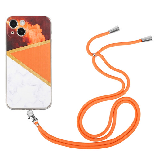 iPhone 14 Lanyard Stitching Marble TPU Case  - Orange