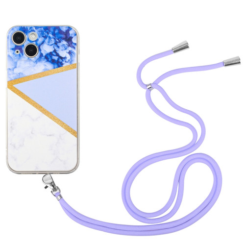 iPhone 14 Lanyard Stitching Marble TPU Case  - Purple