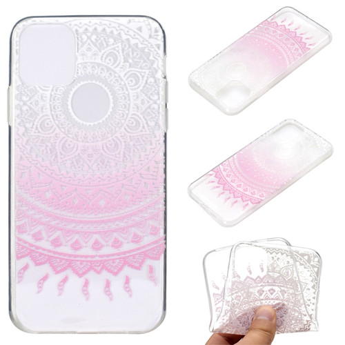 iPhone 14 Coloured Drawing Pattern Transparent TPU Protective Case Max - Pink Flower