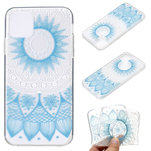 iPhone 14 Coloured Drawing Pattern Transparent TPU Protective Case  - Blue Flower