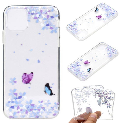iPhone 14 Coloured Drawing Pattern Transparent TPU Protective Case Max - Flower Butterfly