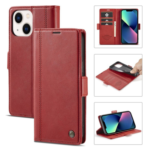 iPhone 14 LC.IMEEKE Magnetic Buckle Leather Phone Case  - Red