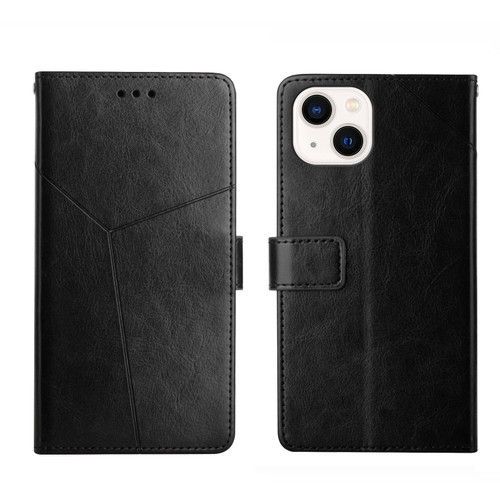 iPhone 14 Y Stitching Horizontal Flip Leather Phone Case  - Black