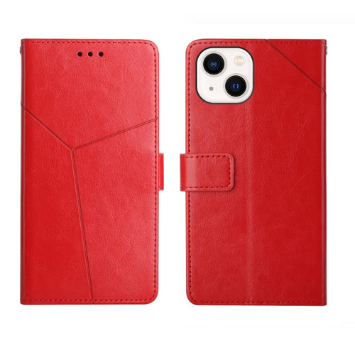 iPhone 14 Y Stitching Horizontal Flip Leather Phone Case  - Red