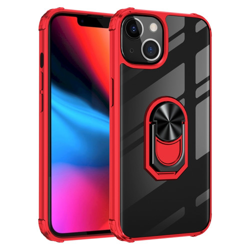 iPhone 14 Transparent TPU + Acrylic Ring Holder Phone Case  - Black Red