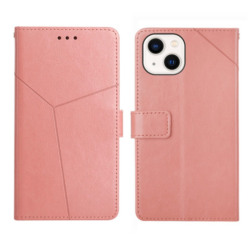 iPhone 14 Y Stitching Horizontal Flip Leather Phone Case  - Rose Gold