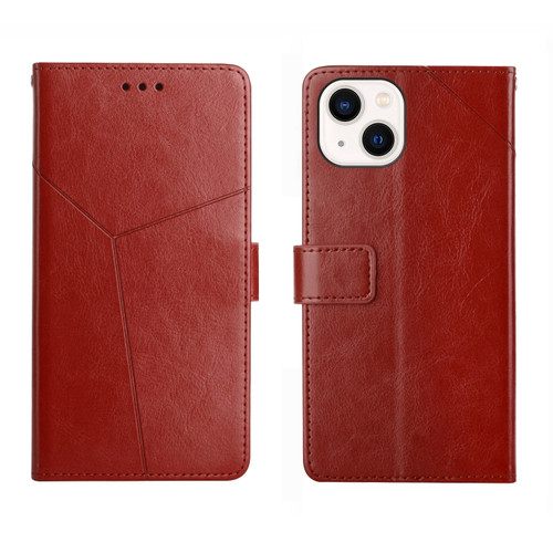 iPhone 14 Y Stitching Horizontal Flip Leather Phone Case  - Brown