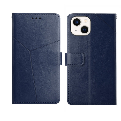 iPhone 14 Y Stitching Horizontal Flip Leather Phone Case  - Blue