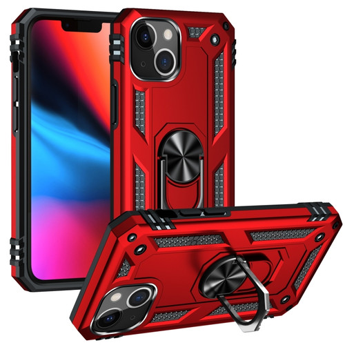 iPhone 14 Shockproof TPU + PC Ring Holder Phone Case  - Red