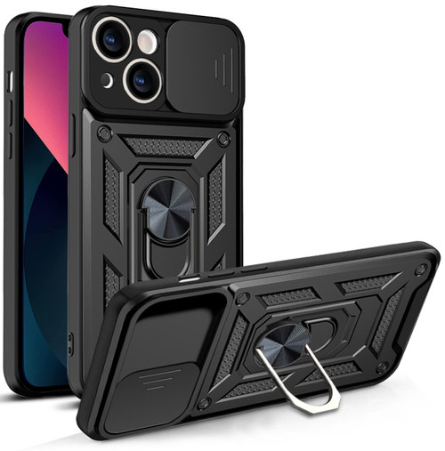 iPhone 14 Sliding Camera Cover Design TPU+PC Phone Case  - Black