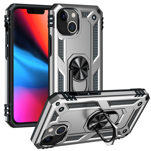 iPhone 14 Shockproof TPU + PC Ring Holder Phone Case  - Silver