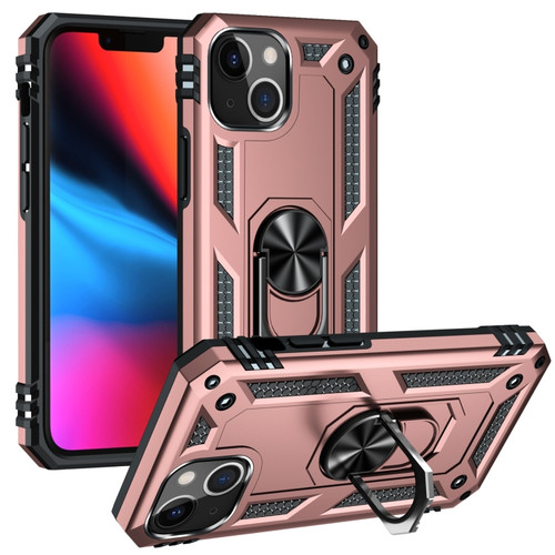 iPhone 14 Shockproof TPU + PC Ring Holder Phone Case  - Rose Gold