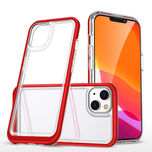 iPhone 14 Clear Acrylic + PC + TPU Shockproof Phone Case  - Red