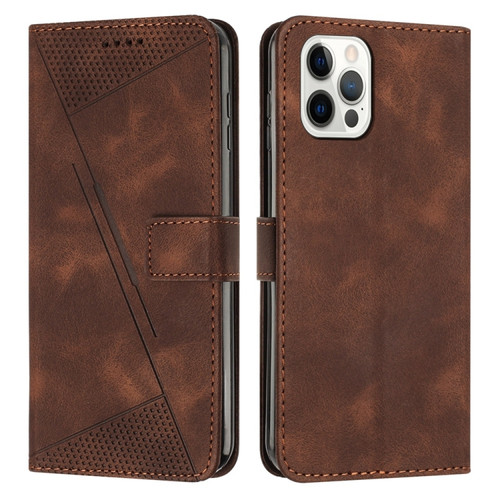 iPhone 14 Pro Max Dream Triangle Leather Phone Case with Lanyard - Brown