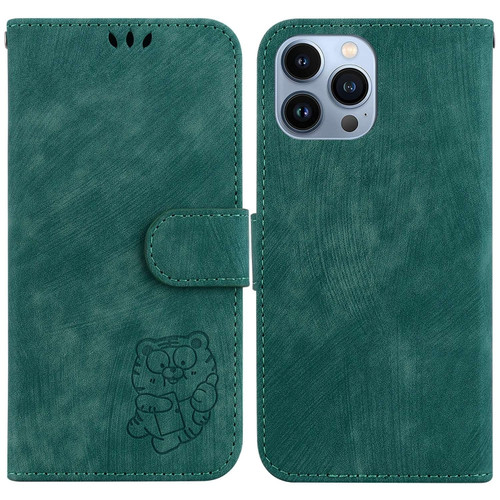 iPhone 14 Pro Max Little Tiger Embossed Leather Phone Case - Green