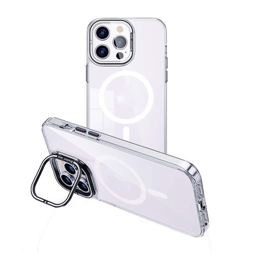 iPhone 14 Pro Max MagSafe Magnetic Invisible Holder Transparent Phone Case - Silver