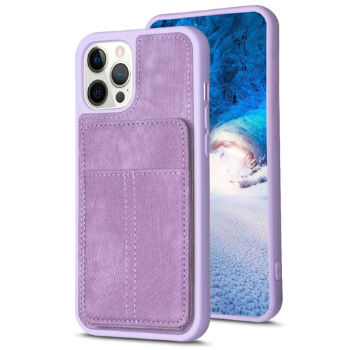 iPhone 14 Pro Max BF28 Frosted Card Bag Phone Case with Holder - Purple
