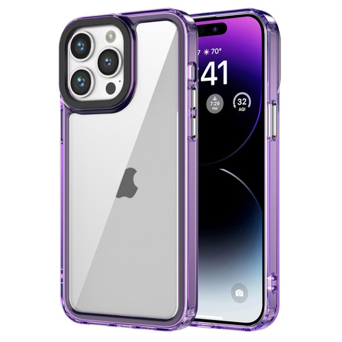 iPhone 14 Pro Max Transparent Acrylic + TPU Shockproof Phone Case - Transparent Purple