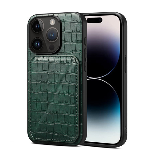 iPhone 14 Pro Max Imitation Crocodile Leather Back Phone Case with Holder - Green