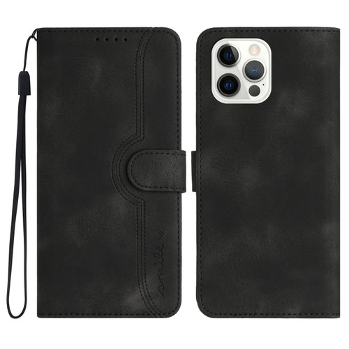 iPhone 14 Pro Max Heart Pattern Skin Feel Leather Phone Case - Black