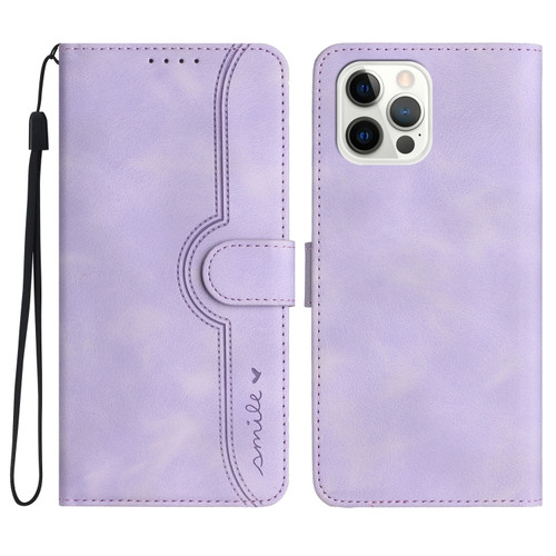 iPhone 14 Pro Max Heart Pattern Skin Feel Leather Phone Case - Purple