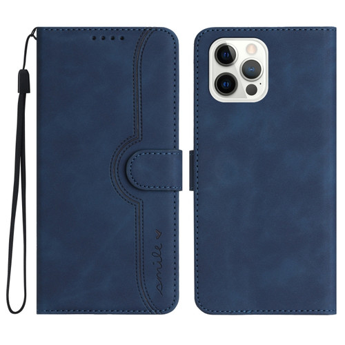 iPhone 14 Pro Max Heart Pattern Skin Feel Leather Phone Case - Royal Blue