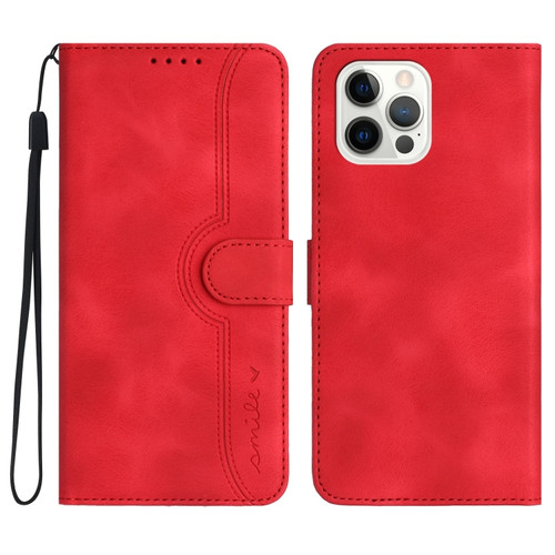 iPhone 14 Pro Max Heart Pattern Skin Feel Leather Phone Case - Red