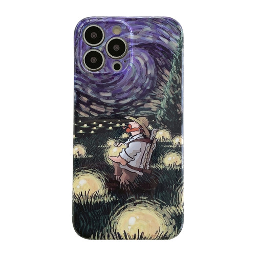 iPhone 14 Pro Max Oil Painting Pattern Glossy PC Phone Case - Field