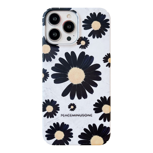 iPhone 14 Pro Max Frosted Daisy Film Phone Case - Black Flower