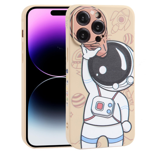 iPhone 14 Pro Max Spaceman Binoculars Phone Case - Beige + Pink
