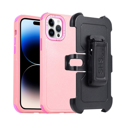 iPhone 14 Pro Max 3 in 1 PC + TPU Sliding Sleeve Phone Case - Pink+Rose Red