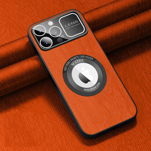 iPhone 14 Pro Max MagSafe Magnetic Tree Texture PU Phone Case - Orange