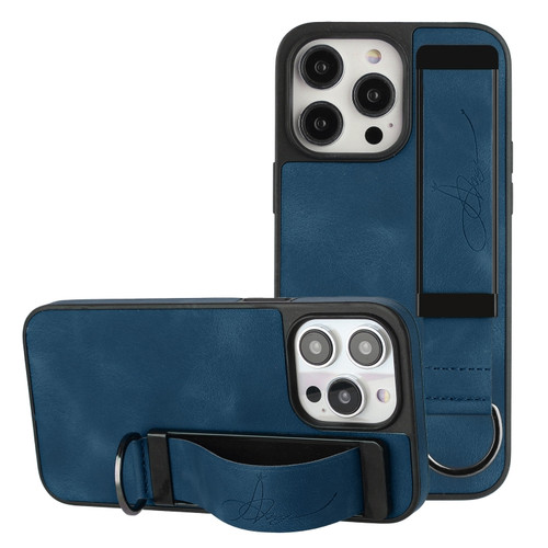 iPhone 14 Pro Max Wristband Holder Leather Back Phone Case - RoyalBlue