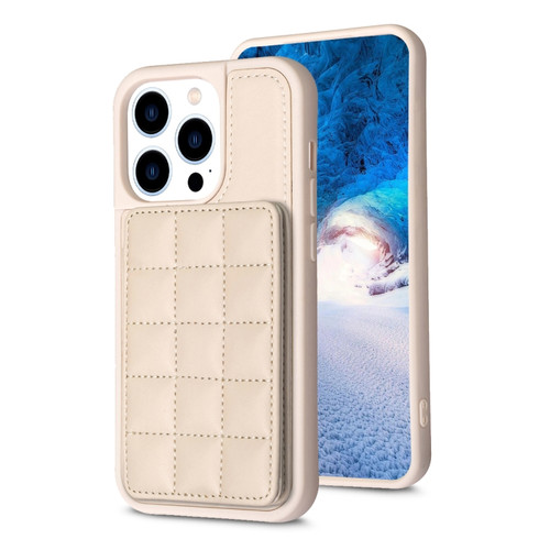 iPhone 14 Pro Max Grid Card Slot Holder Phone Case - Beige