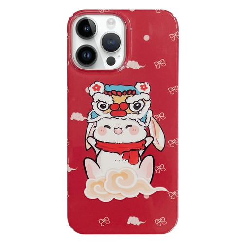 iPhone 14 Pro Max Painted Pattern PC Phone Case - Bunny Red