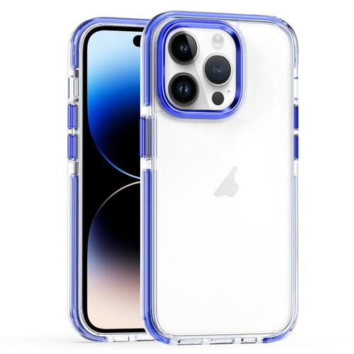 iPhone 14 Pro Max Two-color TPU Transparent PC Phone Case - Blue