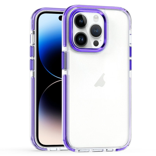 iPhone 14 Pro Max Two-color TPU Transparent PC Phone Case - Purple