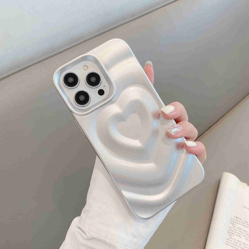 iPhone 14 Pro Max 3D Love Pattern Phone Case - Silver