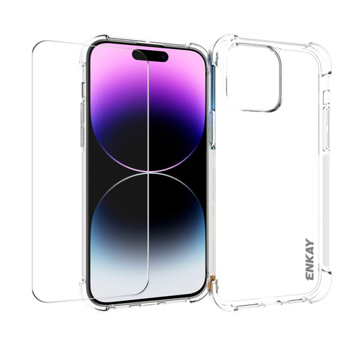 iPhone 14 Pro Max ENKAY Transparent TPU Shockproof Phone Case with Glass Film