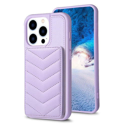 iPhone 14 Pro Max BF26 Wave Pattern Card Bag Holder Phone Case - Purple